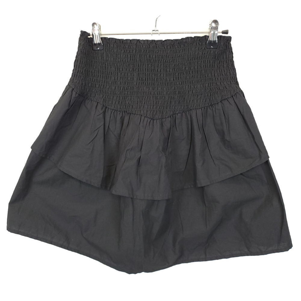 Short Layered Skirt‎ Smocked Pleated Pull On Women XS Black Preppy Beachy